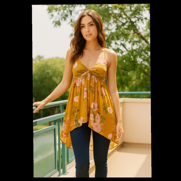 NWT Free People Mirage Tunic Tank Babydoll Yellow Fairy Whimsical Size Small● - Picture 2 of 10
